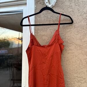 D&M orange silky shift dress with thigh slit, women's size small